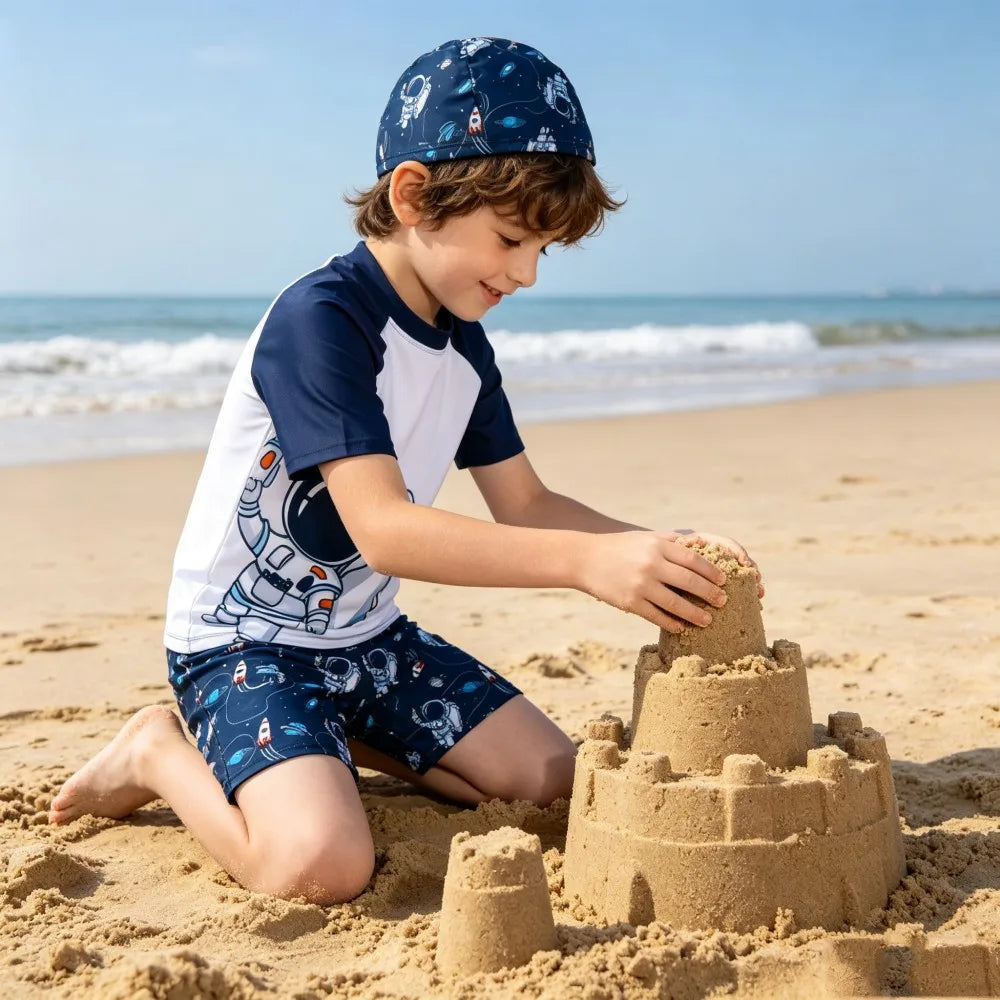 Kids Swimming Suits Children Swimsuit Boys Swimwear Set Cartoon Beachwear Surf Bathing Outfits for 4 5 6 7 8 9 10 11 12 13 Years