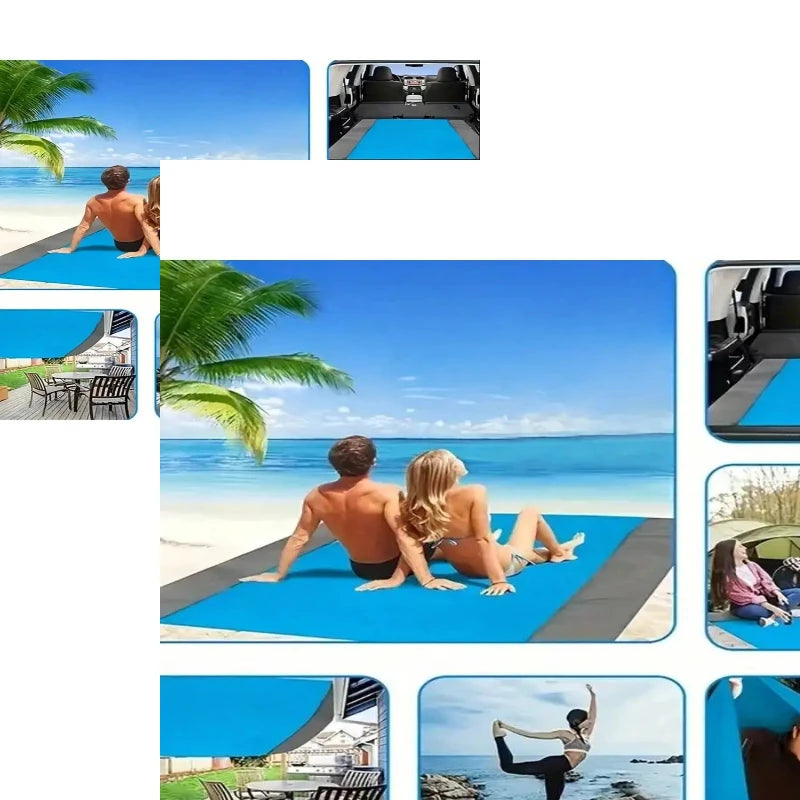 Waterproof Sandproof Beach Blanket, Foldable Beach Mat With 4 Corner Stakes, For Outdoor Camping Travel Vacation Hiking