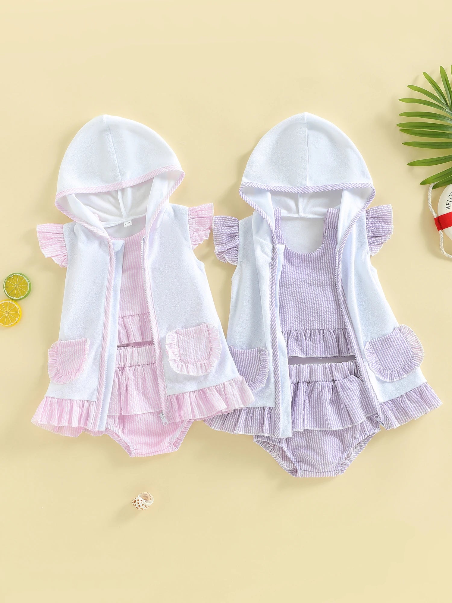 FOCUSNORM 0-3Y Lovely Toddler Baby Girls Three Piece Swimsuit Sleeveless Halter Top Bikini Bottom Cover-up Set Bathing Suits