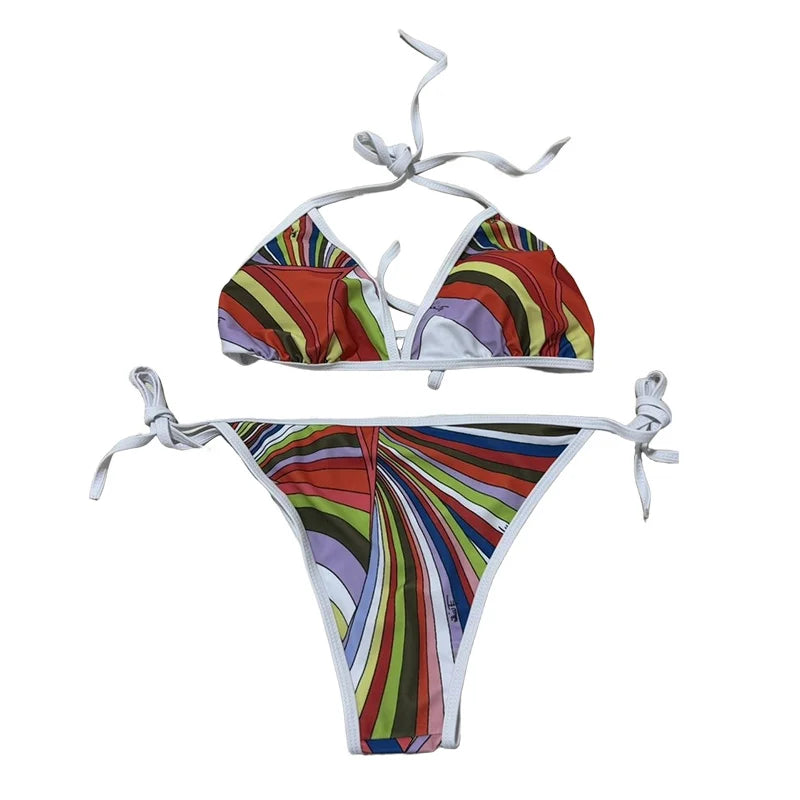 Luxury Design Women's Sexy Small Chest Push-up Kini Set Swimsuit Brand Beach Swimsuit Print Belly-covering Slimming Swimsuit