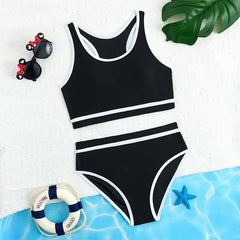 2026 Black Girls Swimsuit High Waist Bikini Kids Swimwear Female Children's Bathers Bathing Swimming Swim Suit Summer Beachwear