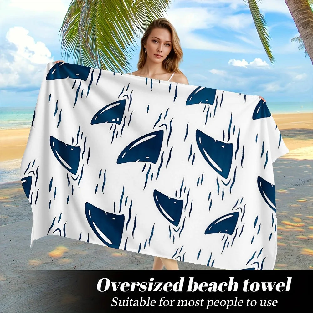 Cute Cartoon Shark Surfing Beach Towel Polyester Quick Dry Sand Free Swimming Bath Towel for Kid Boys Girls Summer Pool Vacation