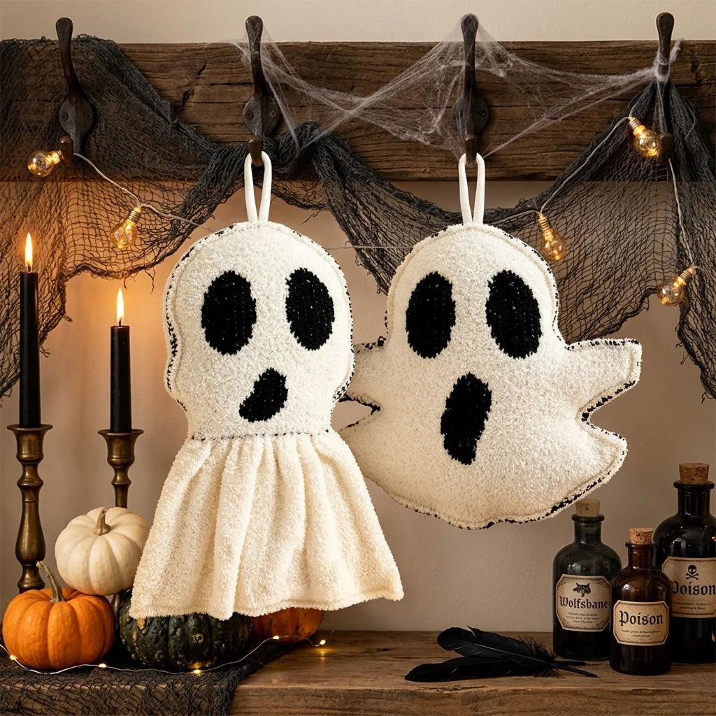 Halloween Ghost Plush Ornament Spooky Ghost Figure Decor Soft Fabric Ghost Figurine for Home Table Holiday Party Decoration