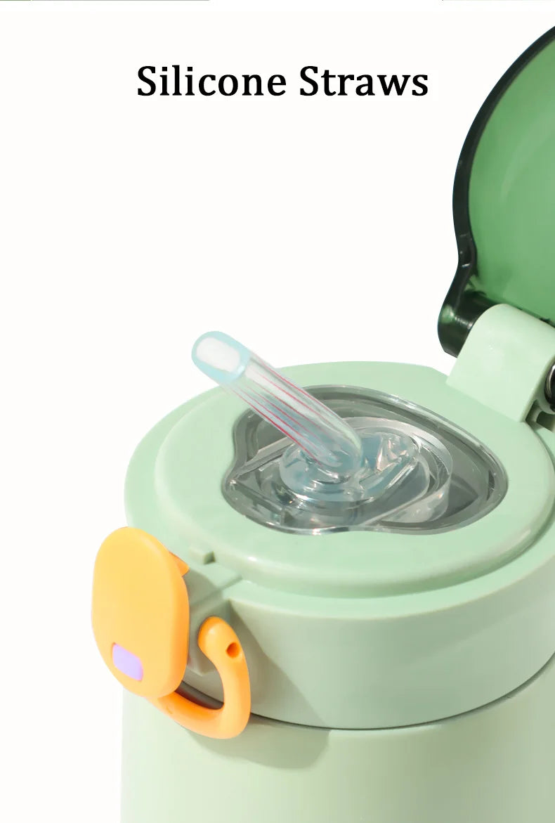 320/460ML Kids Stainless Steel Thermal Bottle Portable Kids Straw Mug Cold and Hot Thermal Thermos Student Water Bottle