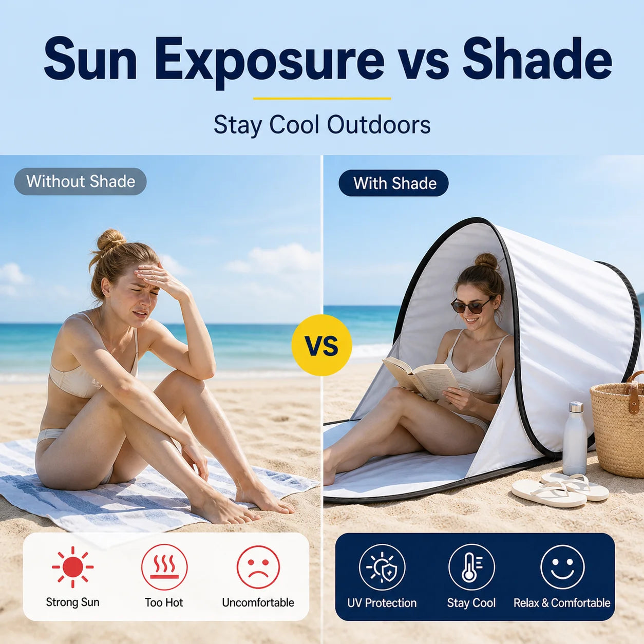 Outdoor portable automatic pop-up beach tent, sunshade, UV protection, camping tent, fishing and picnic tent, practical tent.