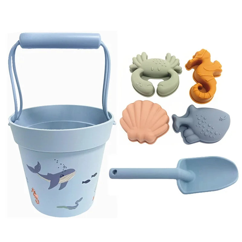 Summer Outdoor Parent Child Interactive Toy Silicone Beach Bucket Set  Baby Sand Digging And Water Play Tools