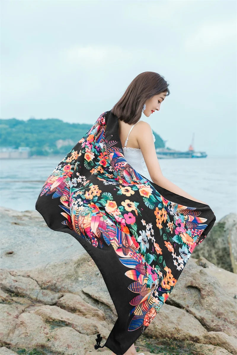 20 Styles 90x180cm Cotton Linen Summer Beach Dress Bikini Cover-ups Sarong Wrap Scarf Women Brazilian Swimsuit Bathing Cover Up