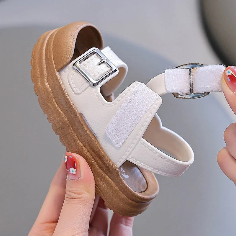 Fashion Solid Korean Kid Sandals Summer New Versatile Anti Slip Soft Bottom Girl Boy Beach Sandal Kindergarten Anti Kick Sandals