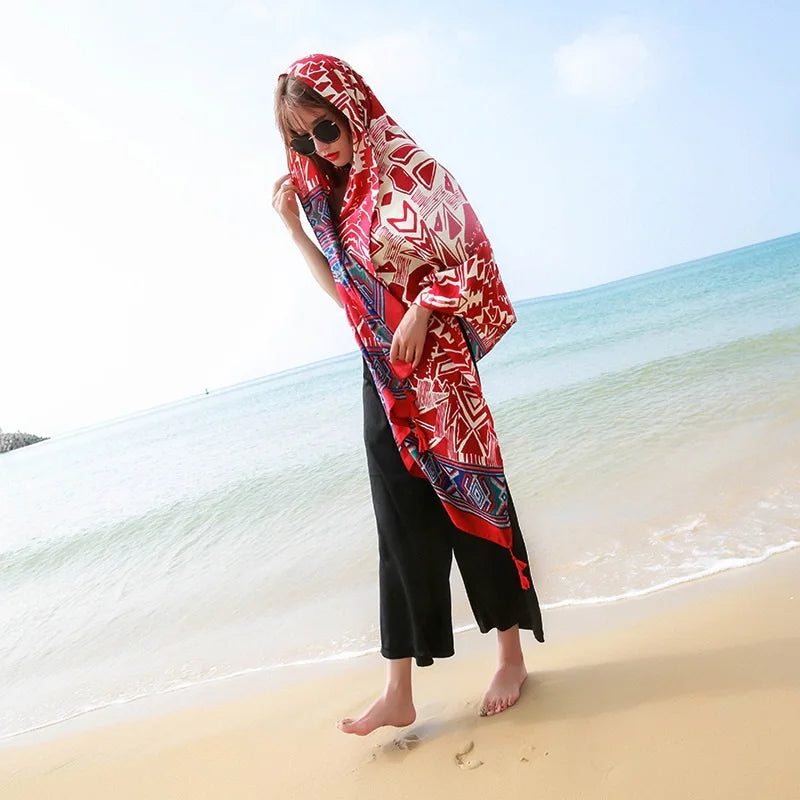 Fashions 90x180cm Twill Cotton Pareo Beach Cover-Ups Women Large Beach Dress Bikini Bathing Swimwear Cover Up Sarong Wrap Scarf