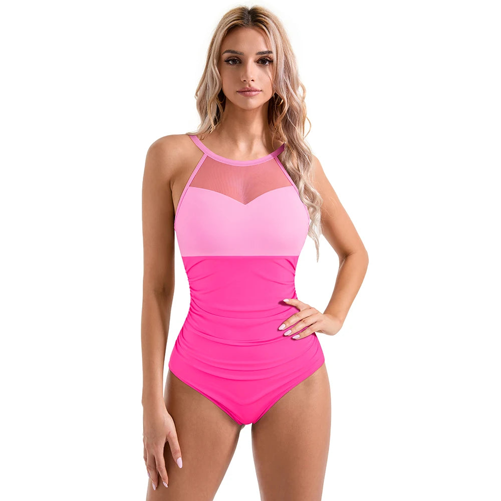 Plus Size One Piece Swimsuits Women Hollow Out Swimwear For Women Mesh Solid Push Up Padded XL Size Bathing Suits Female