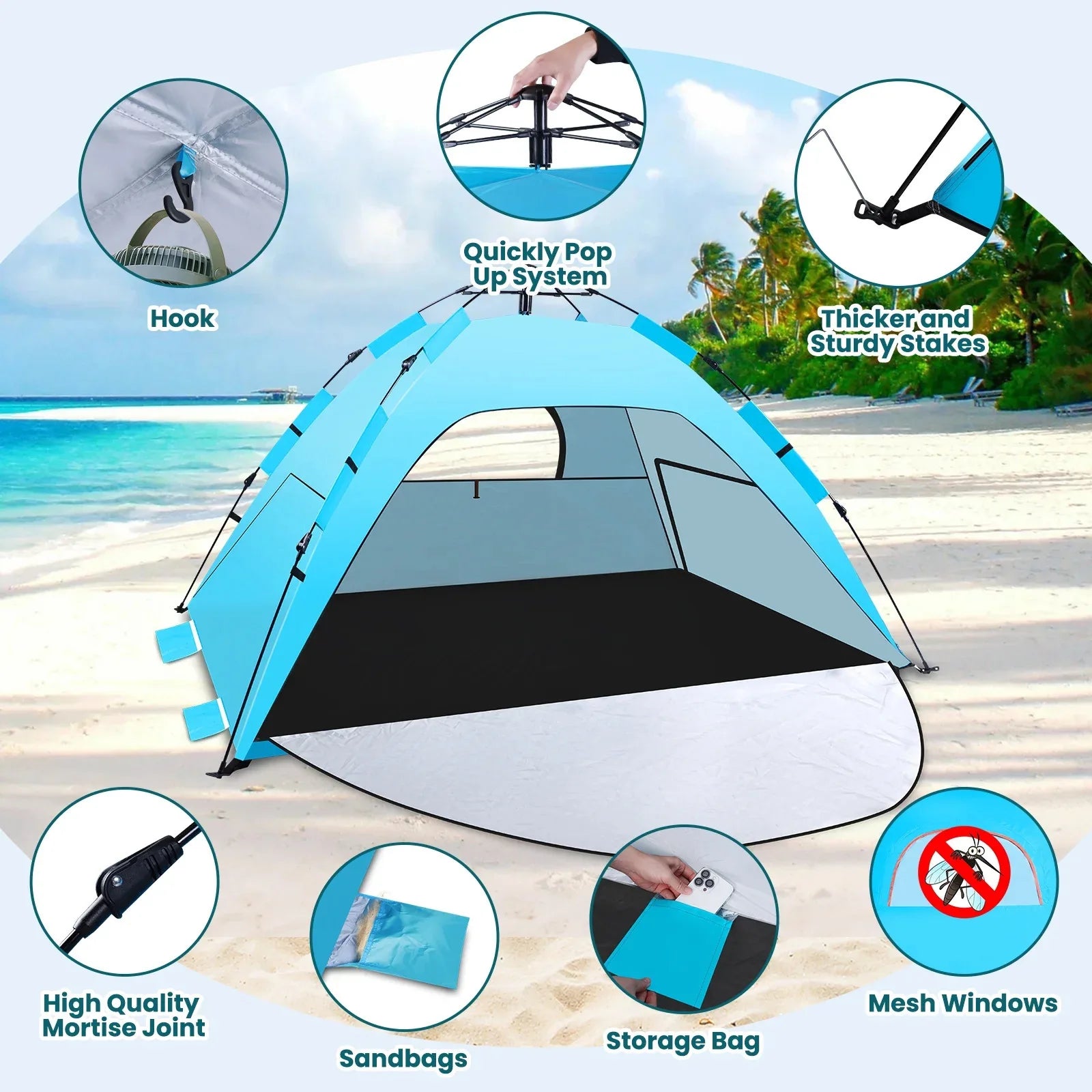 Auto Pop Up Beach Tent, Portable Foldable Sun Shade Shelter, UV Protection Outdoor Tent for Camping, Fishing and Picnic