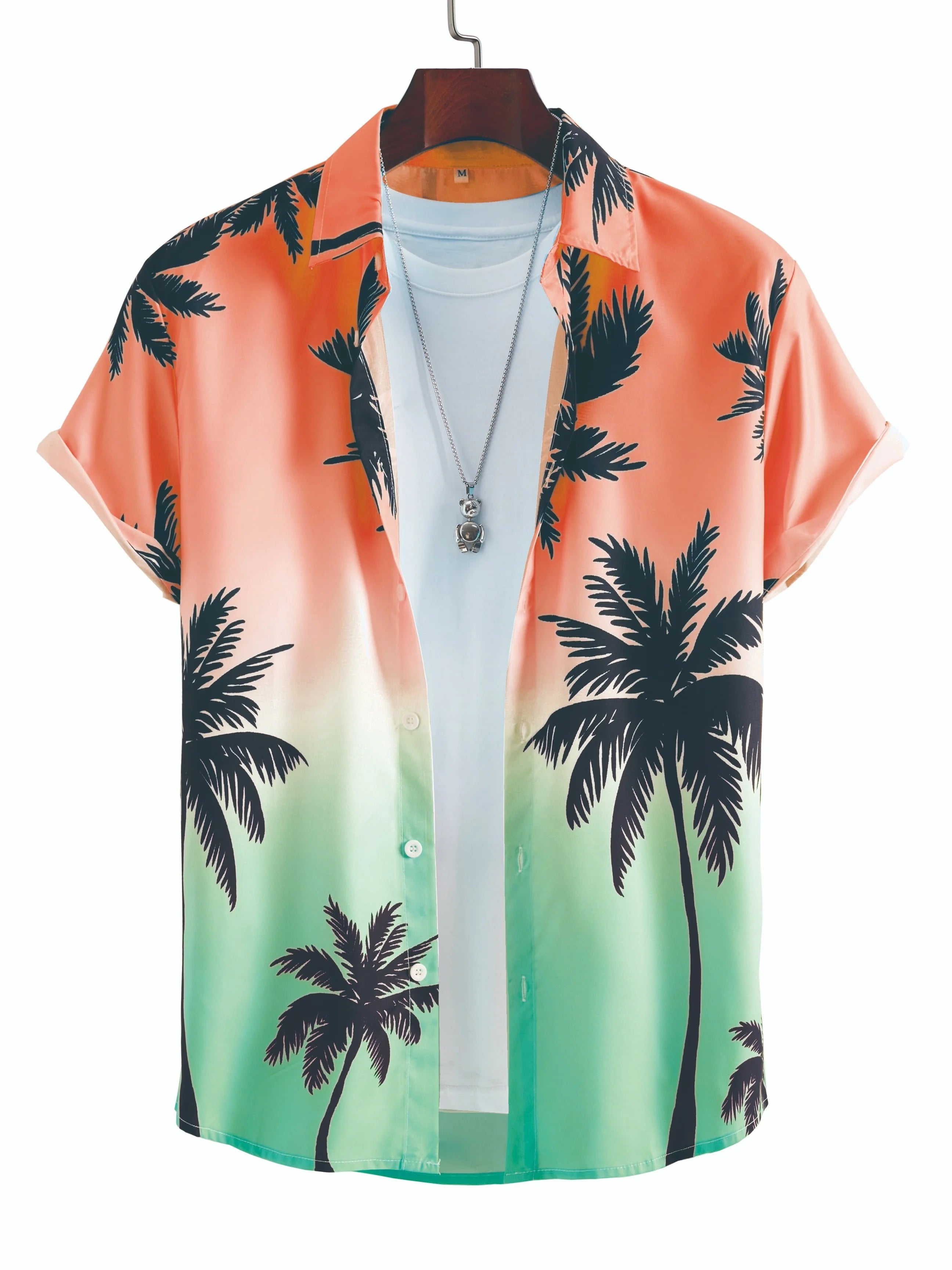 Tropical Coconut Tree Pattern Men's Short Sleeve Button Down Lapel Shirt For Summer Resort Holiday Hawaiian Style oversized tops