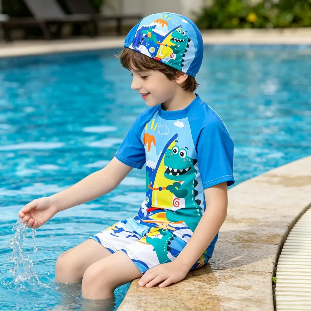Boys Swimsuits Kids Toddler 3 to 4 5 6 7 8 9 10 11 12 Years Funny Boy Swimwear 3 Piece Short Summer Swimming Suit UV Protection