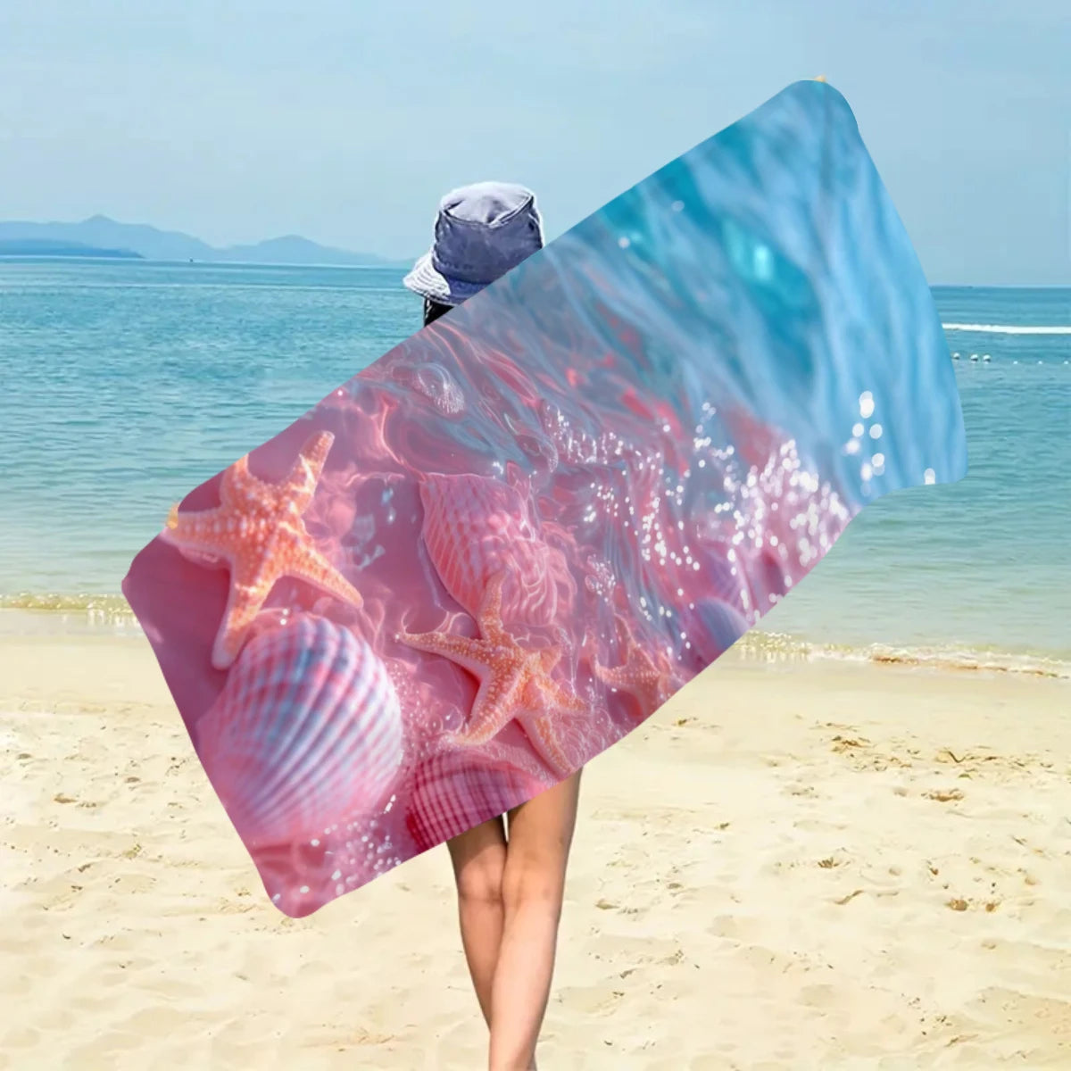 1pc Ocean element beach towel, suitable for outdoor sports, swimming, and fitness center multifunctional beach towel