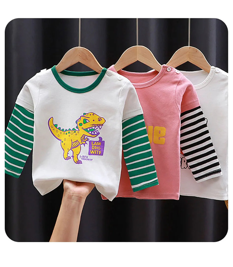 Durable Children Cotton Long Sleeve Dinosaur Pattern Print Shirts Suitable Boys and Girls Autumn Winter Playtime and School Days