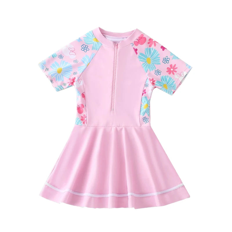 Swimming Suit Girls Zipper Swimmingsuit Girl Kids One Piece Swimsuit Flower Patchwork Swimming Suit For Girls