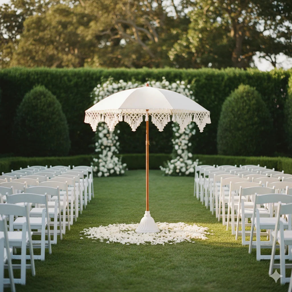 Outdoor UPF50+ Sunshade Umbrella Rotatable Triangle Tassel Design Garden Beach Wedding Decoration Single Umbrella without Base