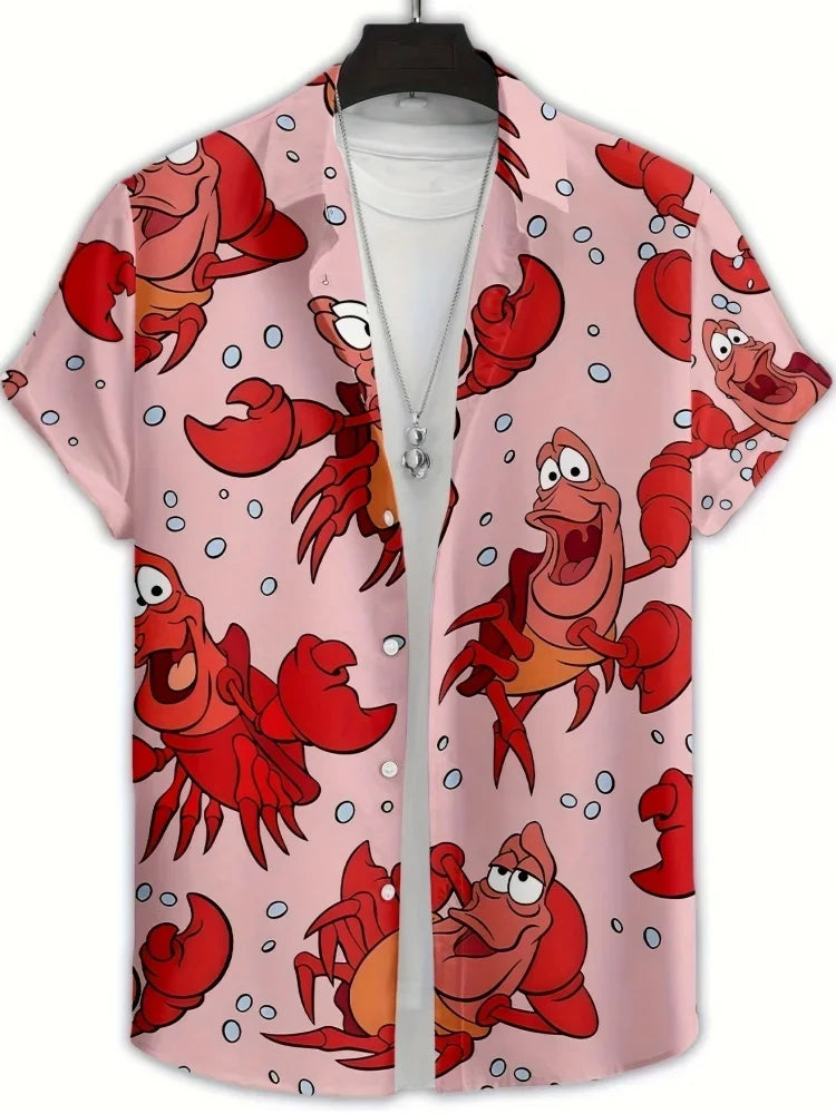 Cartoon Lobster Hawaiian Shirt Men Women Clothing Seafood Shirt Summer Holiday Shirt Short Sleeve Button Down Crawfish Shirts