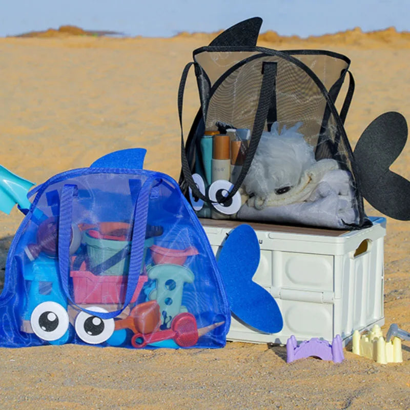 Cute Large Capacity Storage Bag Portable Foldable Mesh Sand Digging Toy Organizer Pouch for Beach Travel Outdoor Sports
