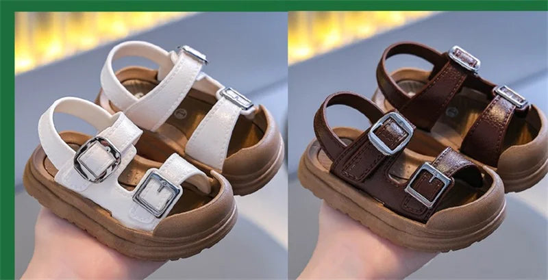 Fashion Solid Korean Kid Sandals Summer New Versatile Anti Slip Soft Bottom Girl Boy Beach Sandal Kindergarten Anti Kick Sandals