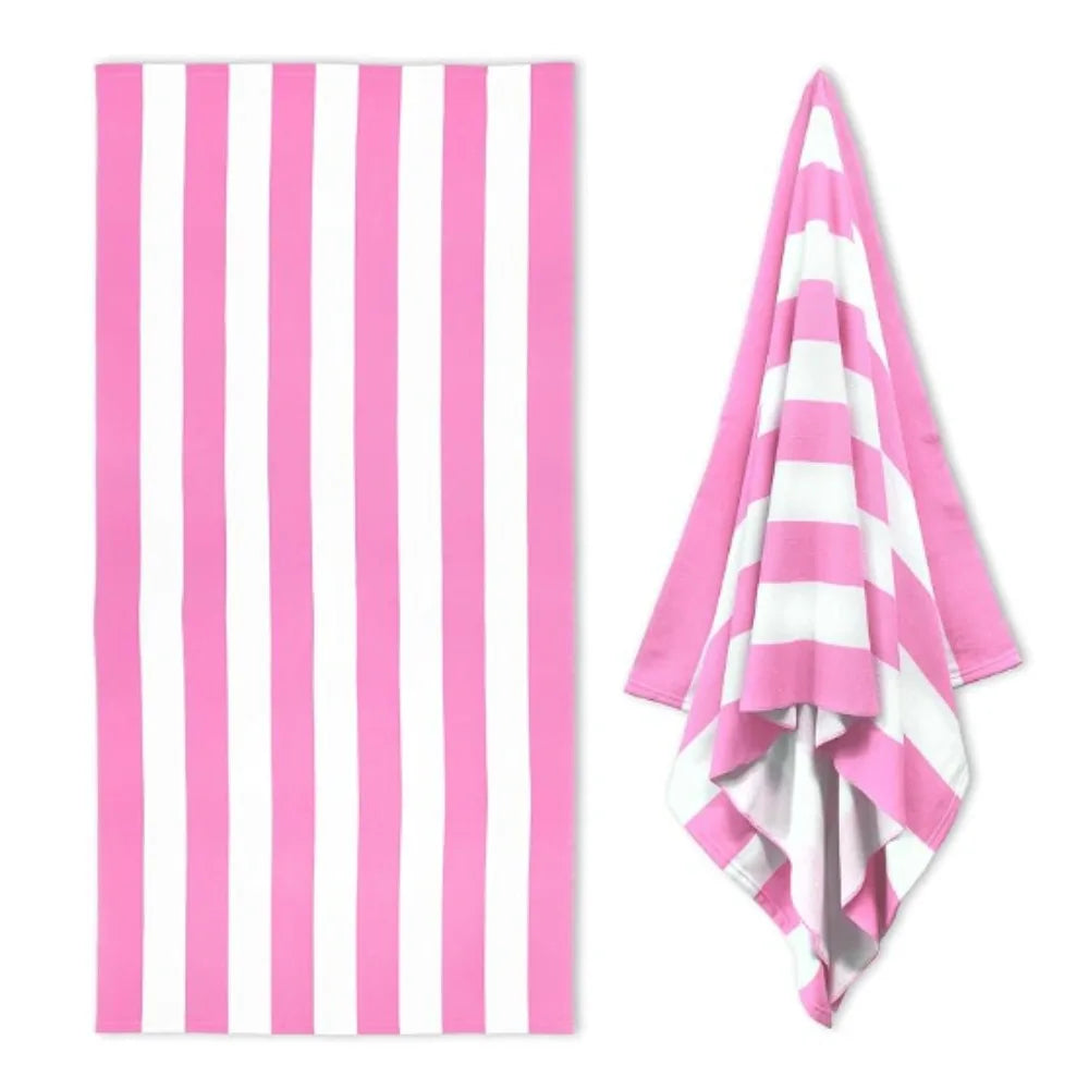 Pastel Cabana Stripe Beach Towel, Quick Dry Soft Cotton, Lavender, Pink & Yellow Striped Design for Summer Pool Use