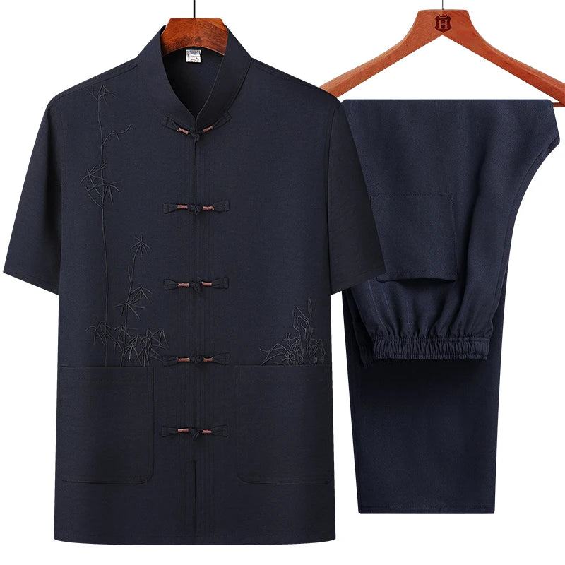 Men's sets (Shirt + trousers) 2026 summer new style men fashion shirt short sleeve shirt High quality shirts male Two Piece