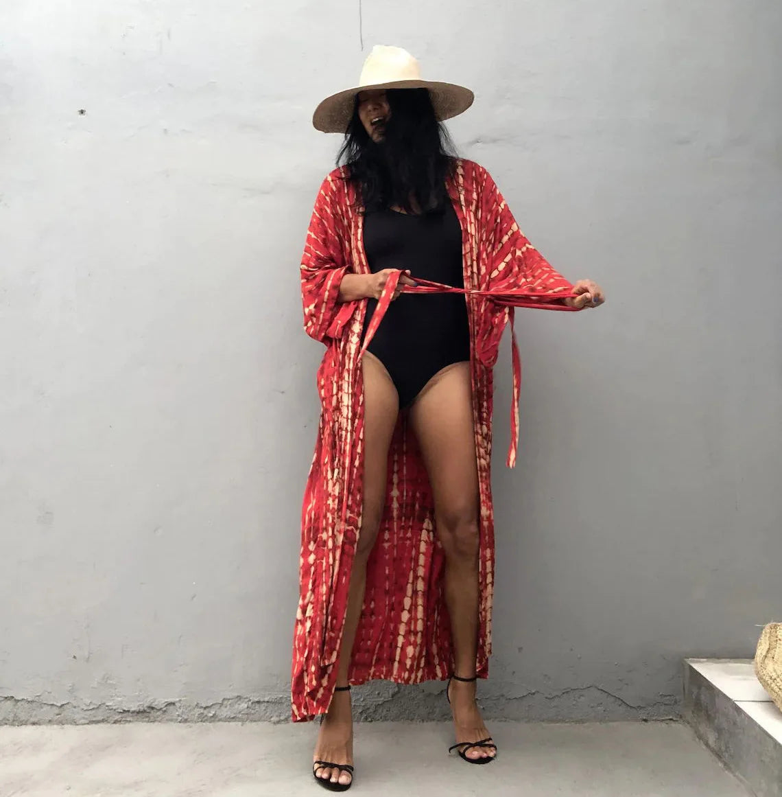 Women's Boho Stripe Tie Dye Swimsuit Cover Up with Belt Tunic Sarong Cardigan Dress Bikini Cover-ups Beach Wear Kimono
