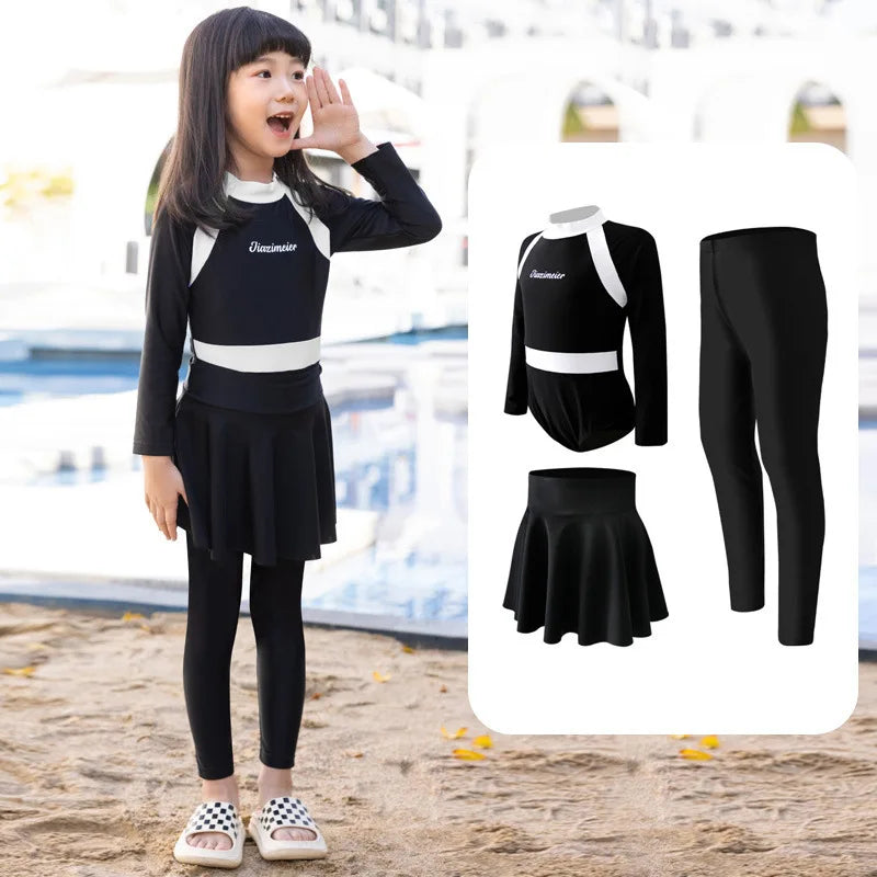 Girls/Boys Rash Guards 3 Pieces/Set Swimsuit Long Sleeve Bathing Suit Shirt+Shorts+Long Pants Sun Protective Beachwear