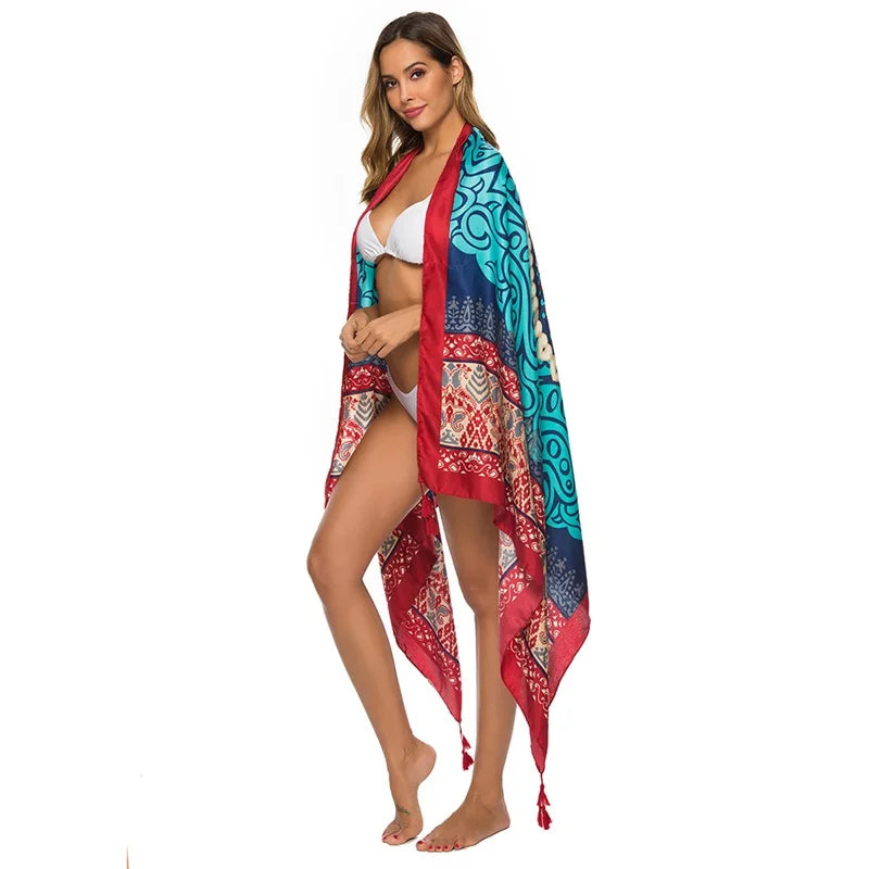 Fashions 90x180cm Twill Cotton Pareo Beach Cover-Ups Women Large Beach Dress Bikini Bathing Swimwear Cover Up Sarong Wrap Scarf
