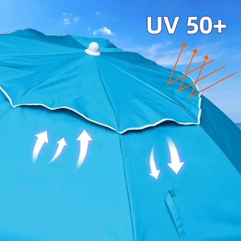 UV50+ Portable Travel Beach Umbrella Folding Three-Section Telescopic with Sand Anchor Outdoor Sunshade Folding Umbrella