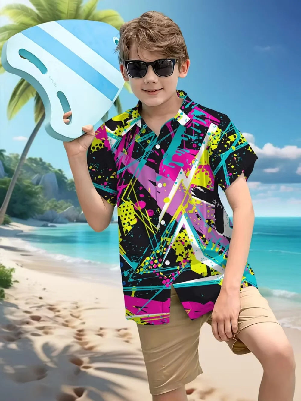 Hawaiian Shirt for Boy Summer Beach Summer Casual Short Sleeve Top Flower Botanical Print Fashion Outerwear Holiday Boys Shirt