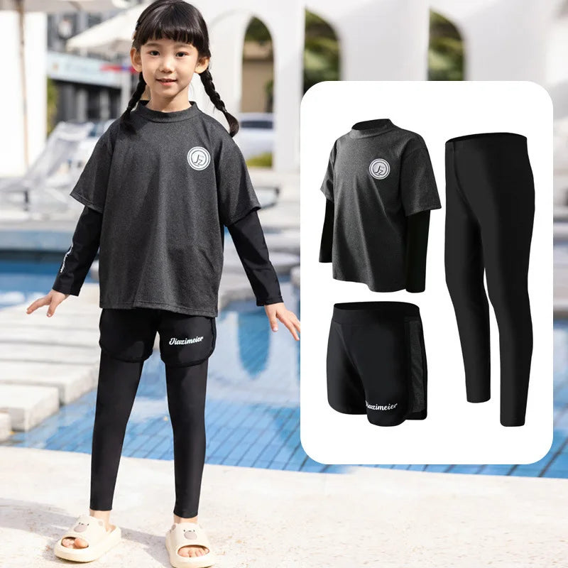 Little Boys/Girls Long Sleeve Rash Guard Swim Shirt+Trunks+Leggings Sun UV Protect Sunsuit for 1-10 Years Kids Toddler Swimsuit
