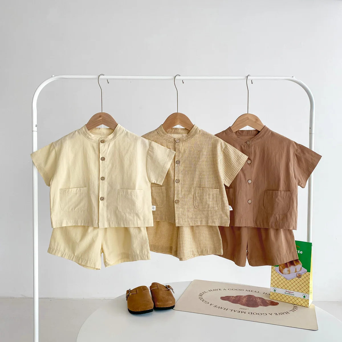2pcs Summer Thin Short Sleeve T-shirt and Shorts Set Small Stand Collar Cool Toddler Boys Baby Girls Casual Beach Suits