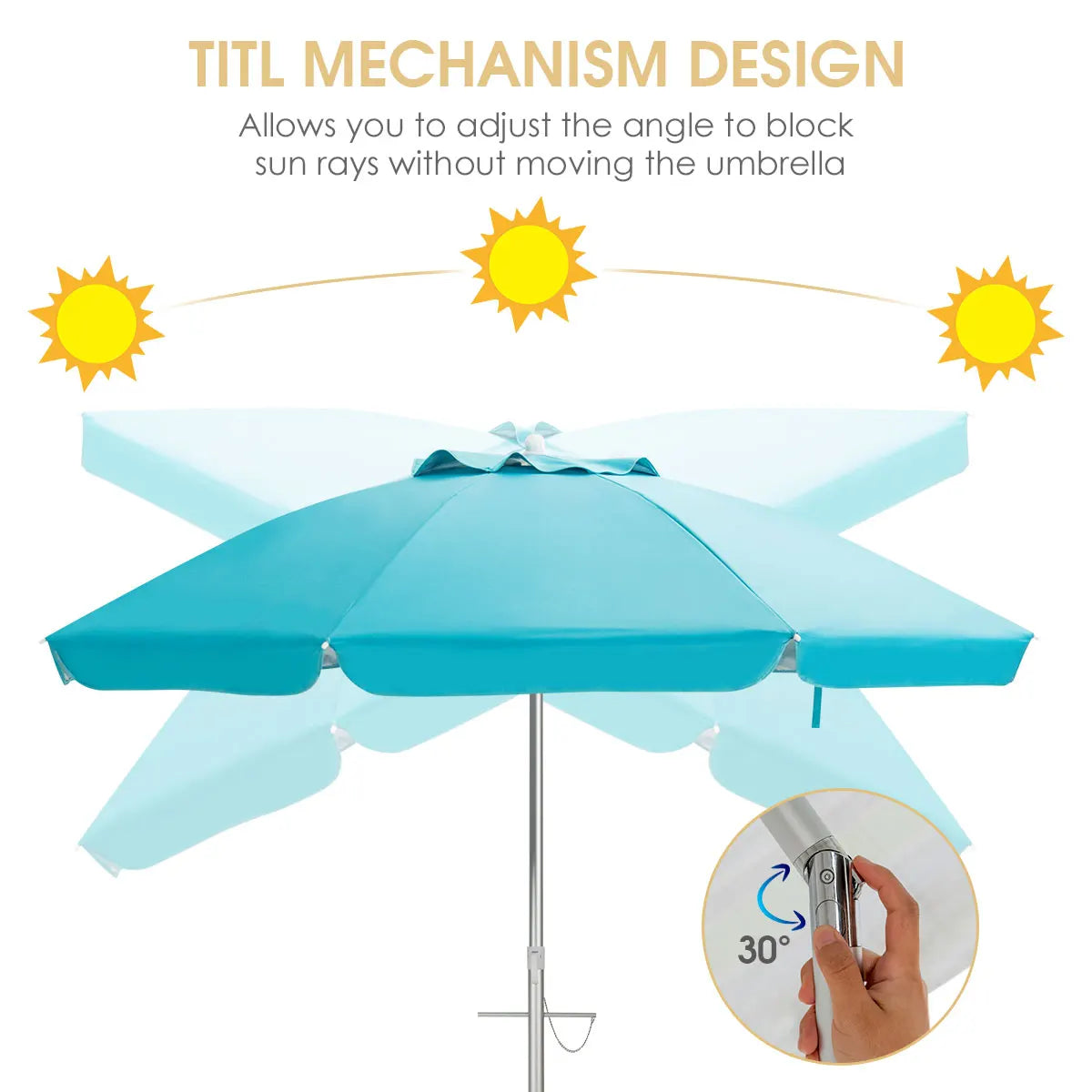 6.5FT Patio Beach Umbrella Sun Shade Tilt Aluminum Sports Portable W/Carry Bag