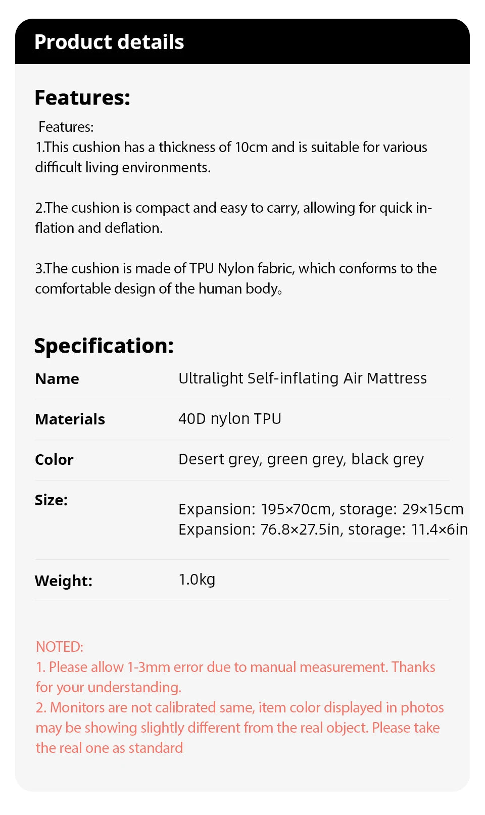 Ultralight Self-inflating Air Mattress Thicken Sleeping Pad Splicing Inflatable Bed Beach Picnic Mat Camping Tent Air Cushion