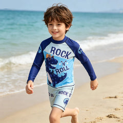 2Pcs Kids Long Sleeve Swimwear Set Boys Girls Cartoon Rash Guard Swimsuit Sun Protection Beachwear for Children Toddlers