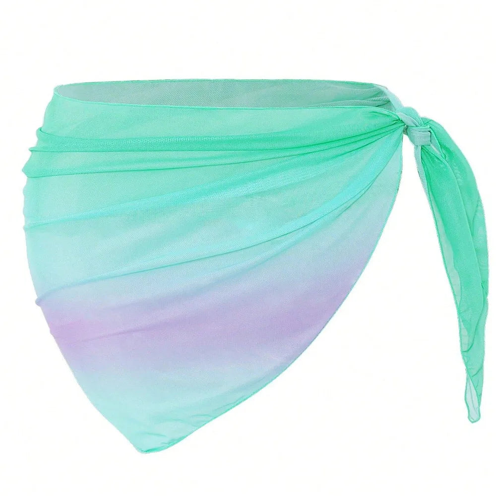 Chiffon Material Beach Dress UPF Protection Short Length Swimsuit Coverups Gradient Color Sheer Fabric Beach Cover Up Skirt