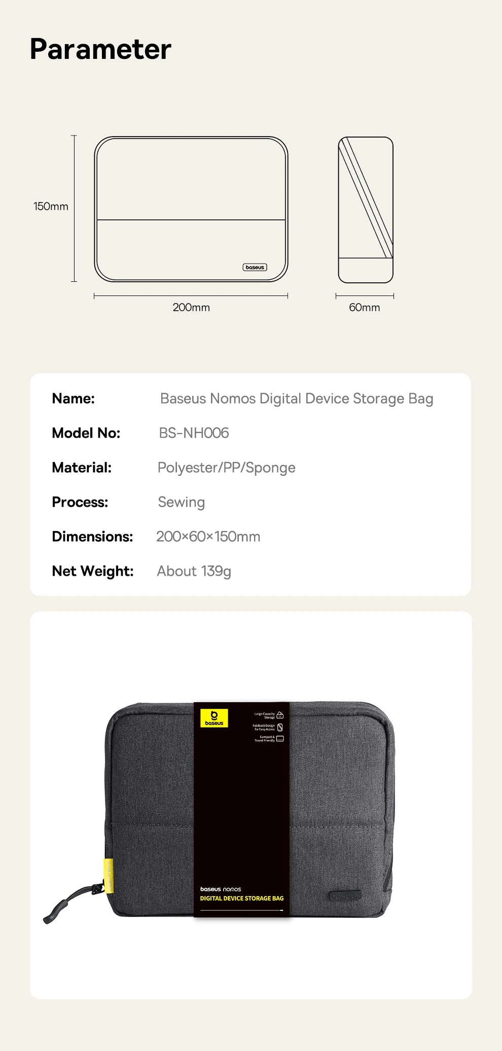 Baseus Phone Storage Bag for iPhone 17 Samsung Waterproof Digital Electronic Organizer Portable Power Bank Charger Camera Bag