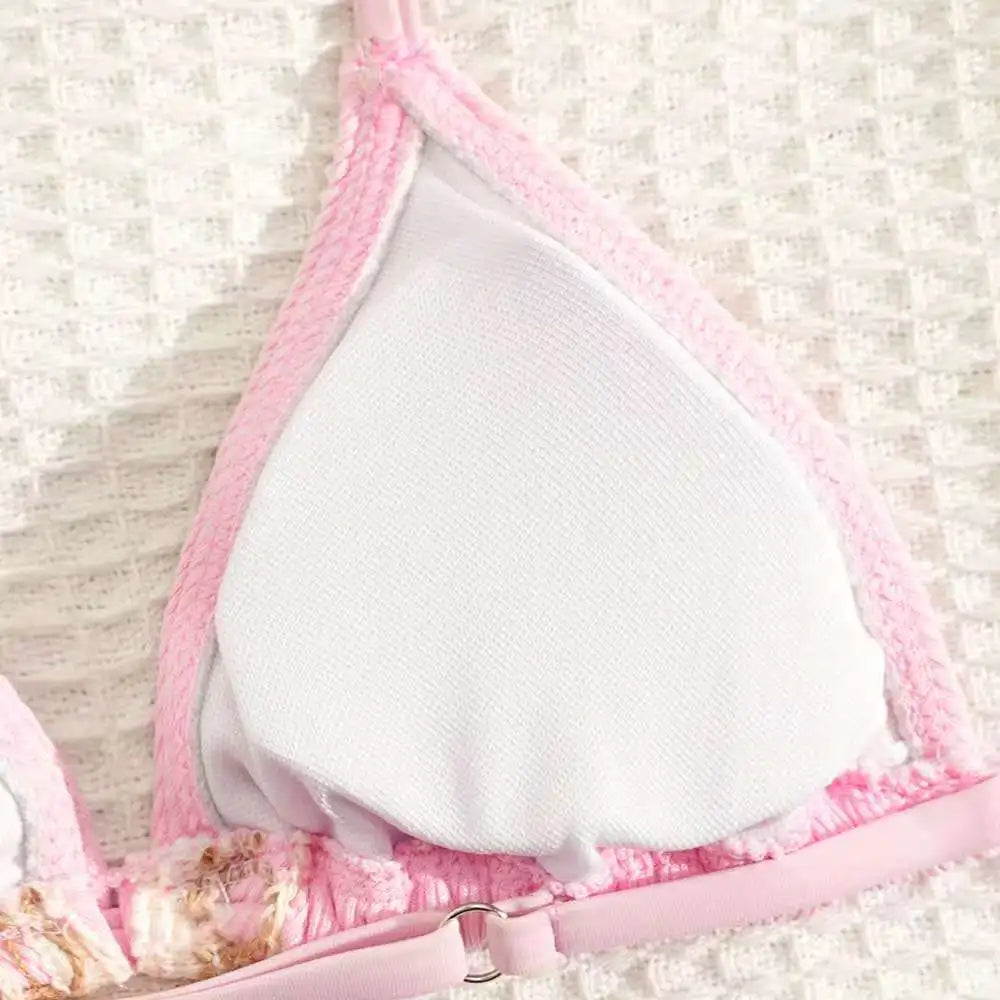 2026 Solid Girls Swimsuit Halter Triangle Bikinis Kids Swimwear Female Children's Bathers Bathing Swimming Swim Suit 8-12Y