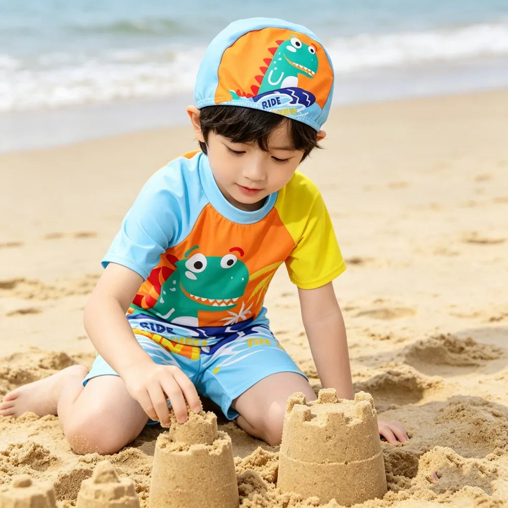 Boys Swimsuits Kids Toddler 3 to 4 5 6 7 8 9 10 11 12 Years Funny Boy Swimwear 3 Piece Short Summer Swimming Suit UV Protection