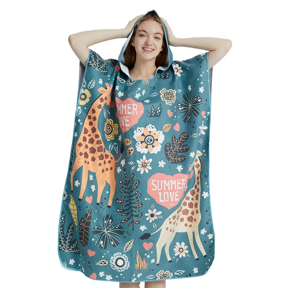 Surf Poncho Towel Poncho Quick-Dry Towel Hoodie Microfiber Beach Robe Changing Poncho Swim Towel Beach Poncho For Adults (A26)