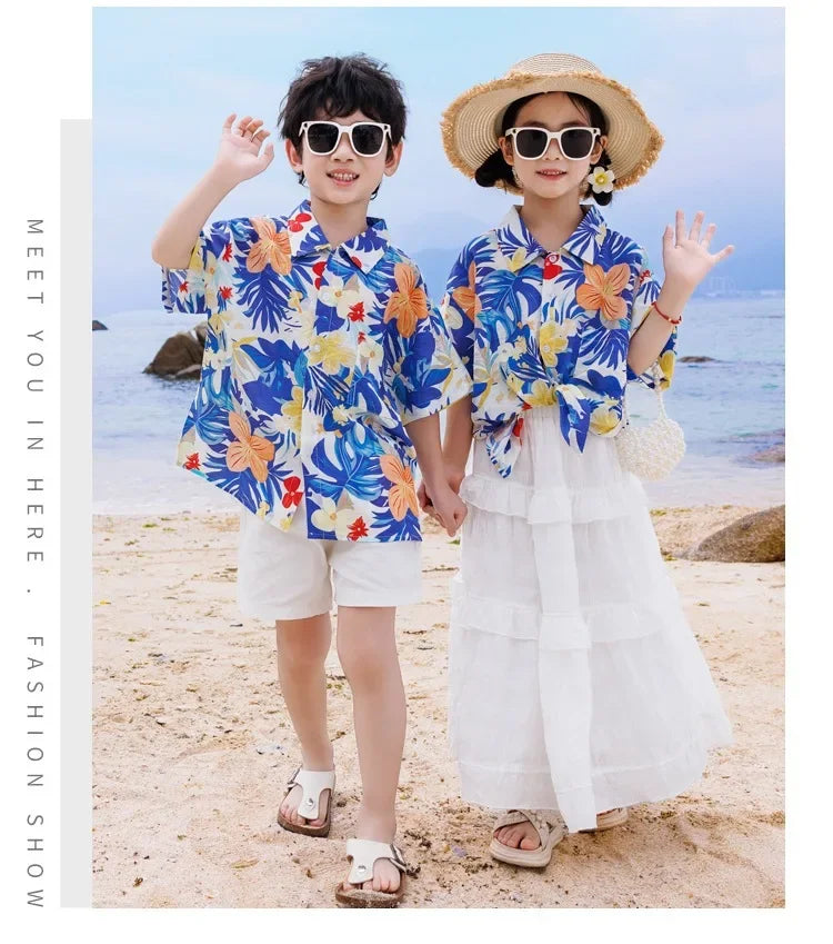 Vacation Family Matching Clothes Sets Mom Daughter Shirts Skirt Casual Dad Son Tops Shorts Resort Parent Child Two Piece Outfit