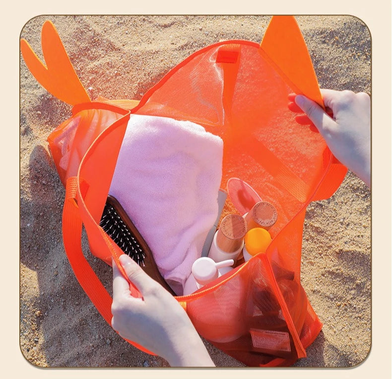 Cartoon Kids Mesh Beach Bag Large Capacity Foldable Sand Toy Storage Tote Lightweight Swim Pool Bag for Gym Travel Camping