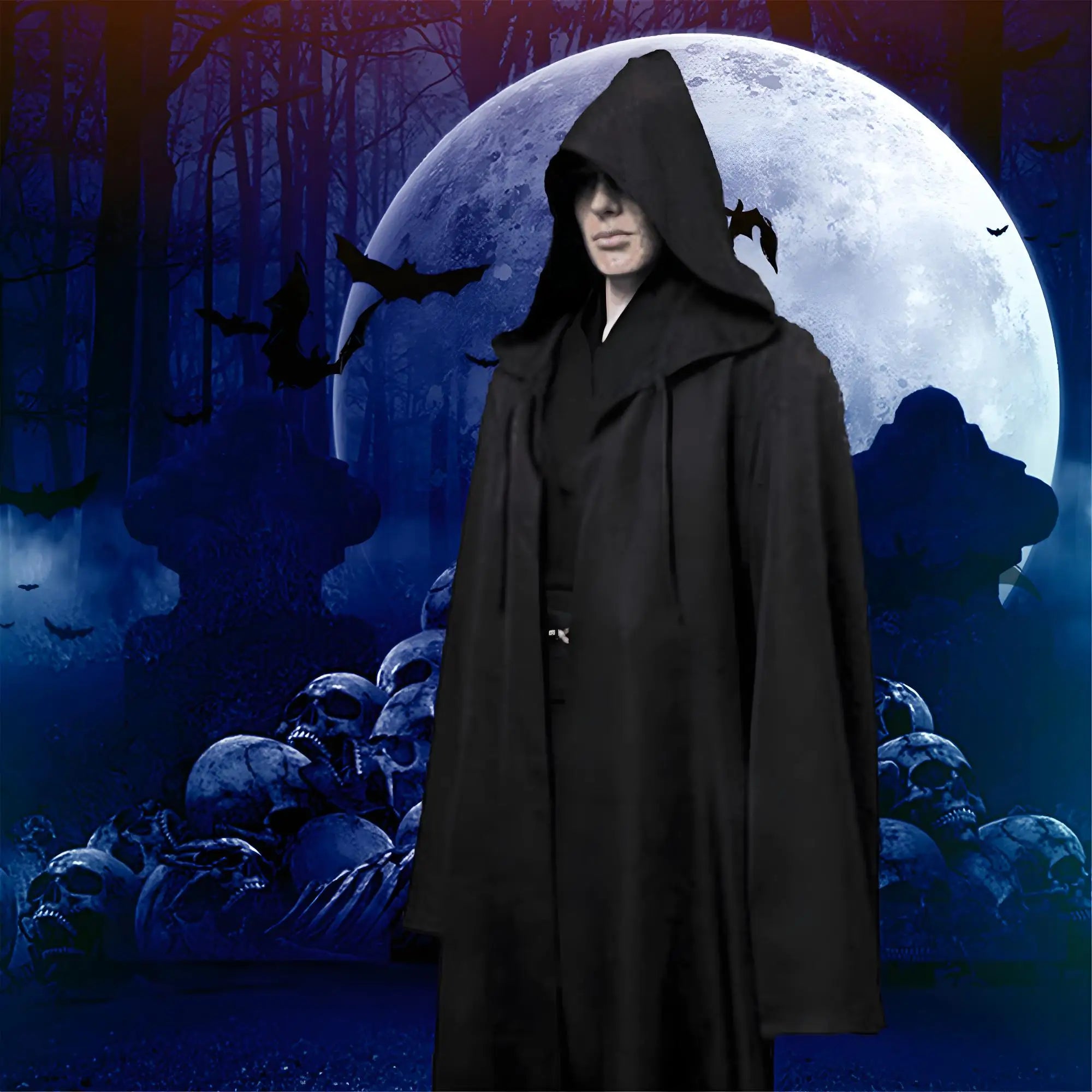Masquerad Cloak Soft Unisex Hooded Black Robe Witch Long Cape Cosplay Costume Prop Party Performance Supplies Holiday Decoration