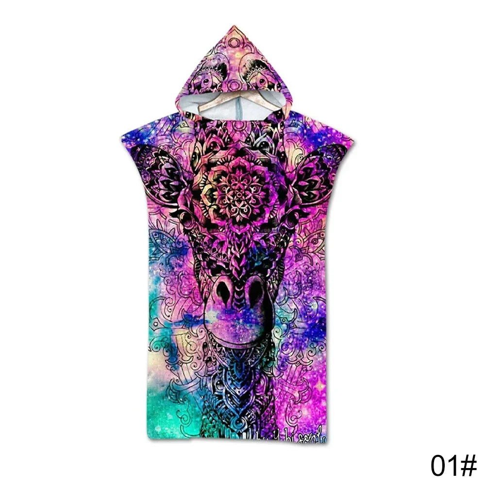 Printed Hooded Beach Towel For Adults Child Quick Dry Swimming Pool Poncho Bath Towel With Cloak Bathrobe Swimming Towels