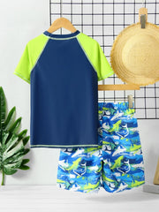 Boy Kids Swimsuit 2026 New Short Sleeve Letter Children Swimwear Summer Beach Shorts Two Piece Beachwear Bathing Suit Swimming