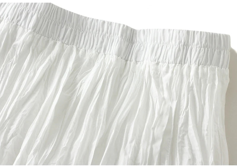 Streamgirl Women Summer Skirts Long Pleated A Line Elegant Solid Big Swing Maxi Skirt Ladies Blue White Beach Skirt Women Luxury