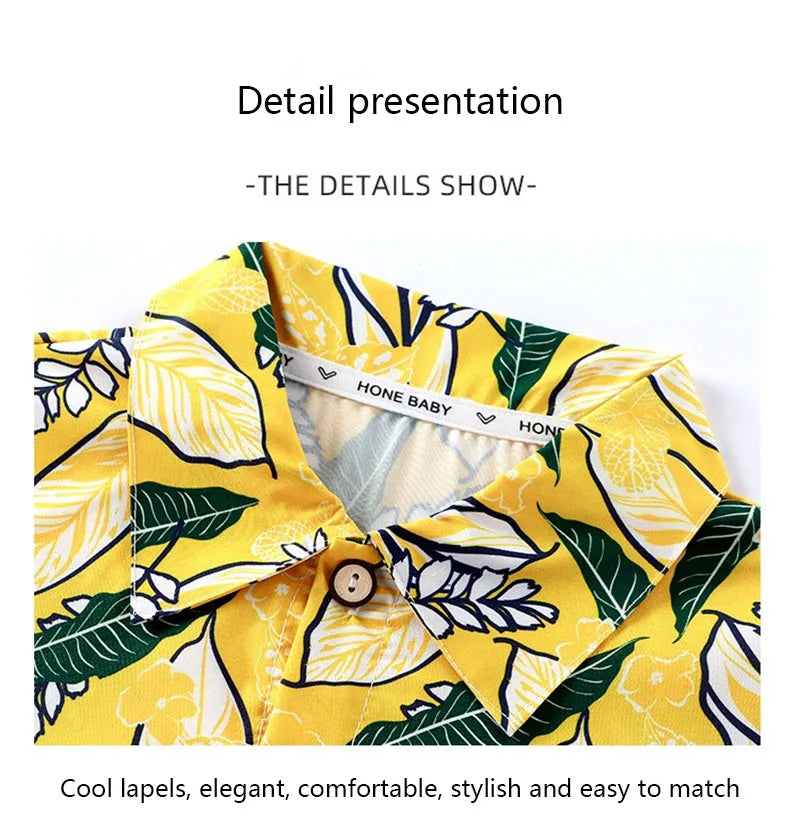 Summer Children Beach Shirt Set Boys Girls Baby Loose Printed Shirts Fashion Vacation Style Kid Short Sleeve+short Pants Outfits
