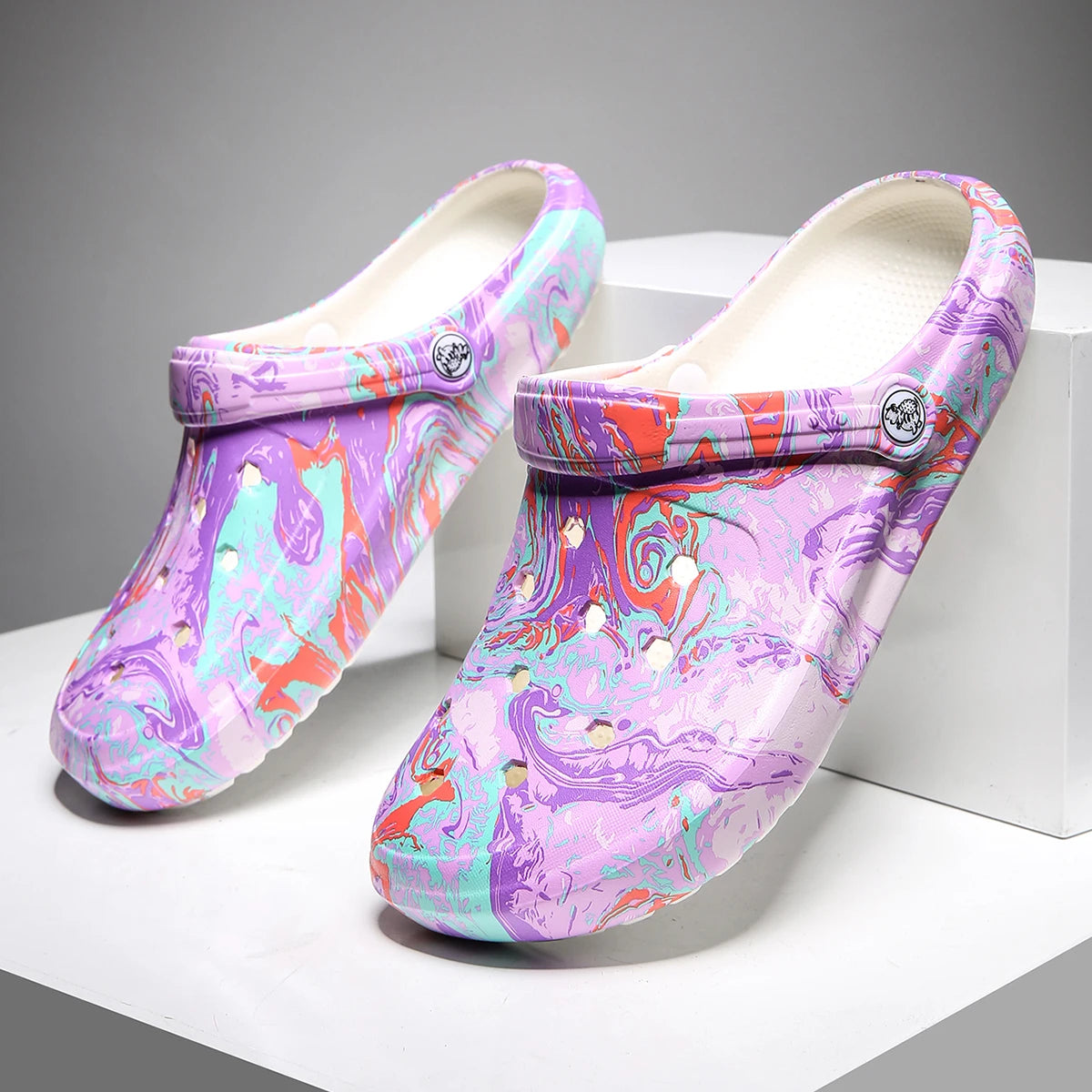 Garden Clogs Comfortable Women's Tie-dye Pattern Clogs, Slip On Lightweight Two-way Wear Clogs, Non-slip Summer Beach Slides 666
