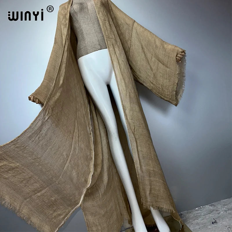 WINYI  high quality comfortable Women Soft Cardigan Loose Dress Party Boho Maxi beach Holiday Swimming Cover ups Africa Kimono